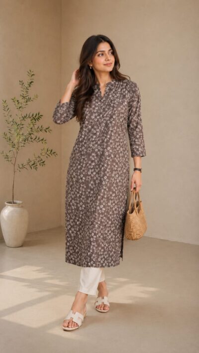 Cocoa Bloom Cotton Kurti