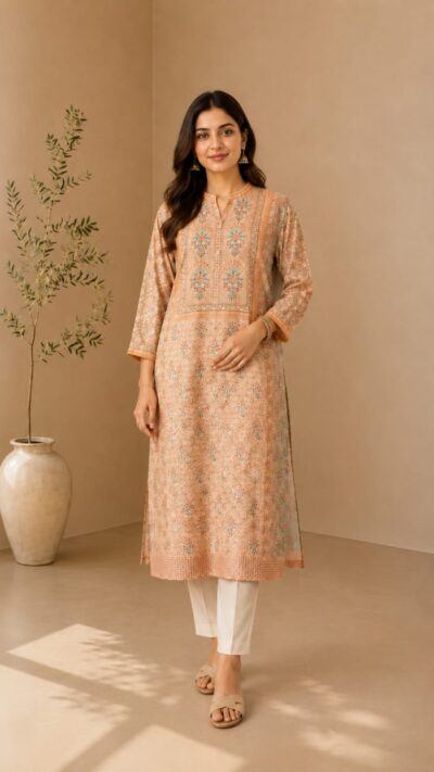 Peach Blossom Muslin Kurti