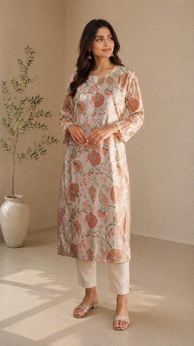 Product Name: Ivory Floral Cotton Kurti