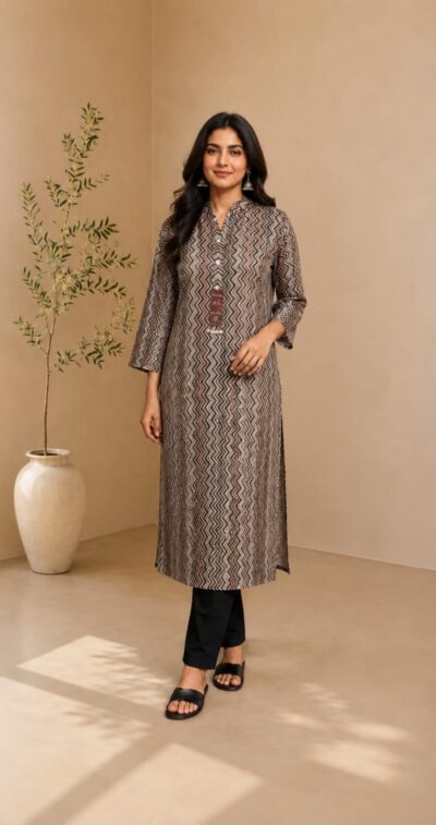 Mocha Chevron Muslin Kurti