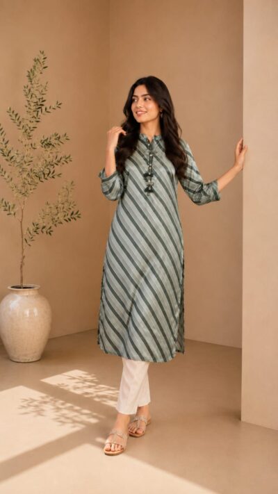 Sage Leheriya Satin Kurti