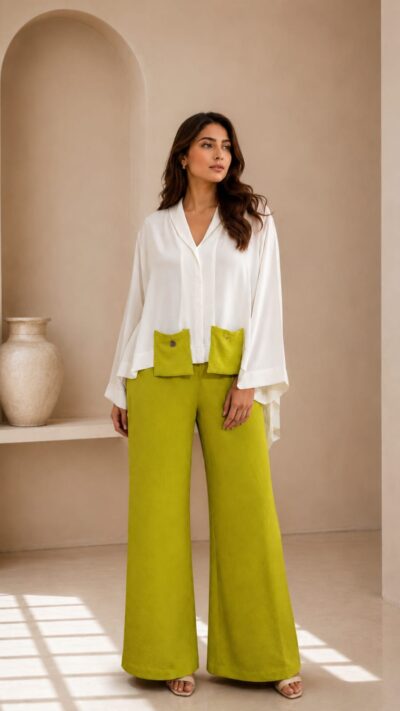 Moss Crepe Wrinkle- Free Co-ord Set