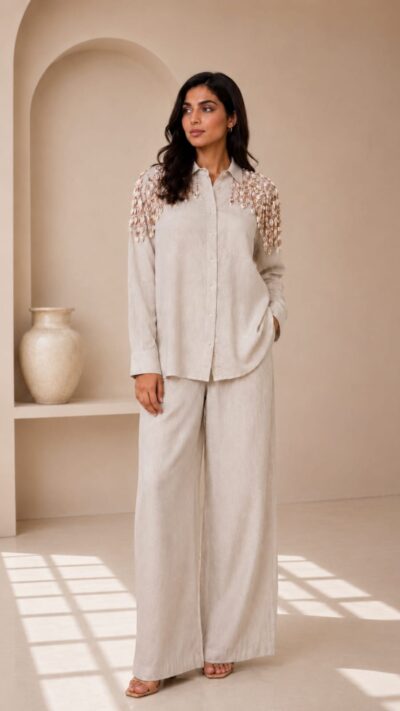 Premium Khadi Cotton Co-Ord Set with Shell Work