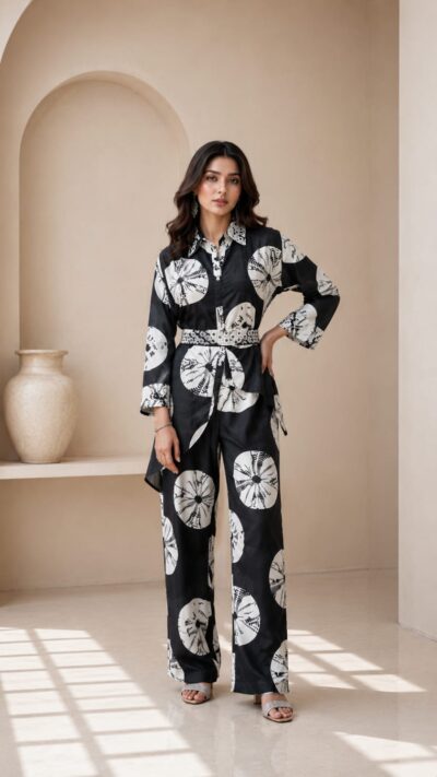 Premium Printed Muslin Co-Ord Set with Mirror Work
