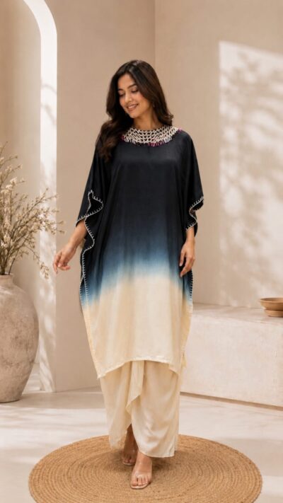 Dupion Silk Gota Work Kaftan Set