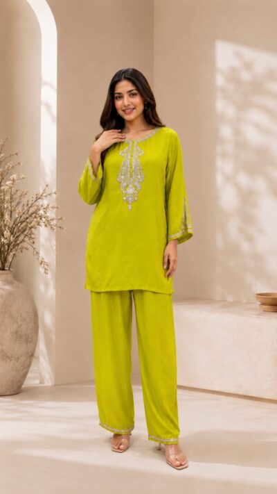 Pure Crepe Hand Embroidered Kurta Set