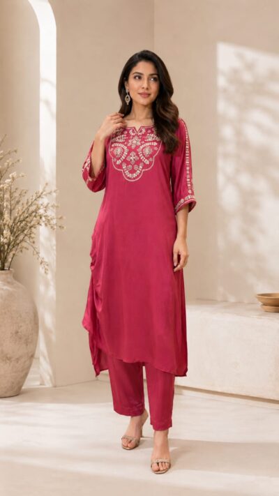 Pure Crepe Hand Embroidered Kurta Set
