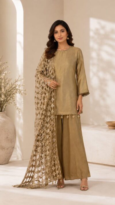 Tissue Cutwork Sharara Set