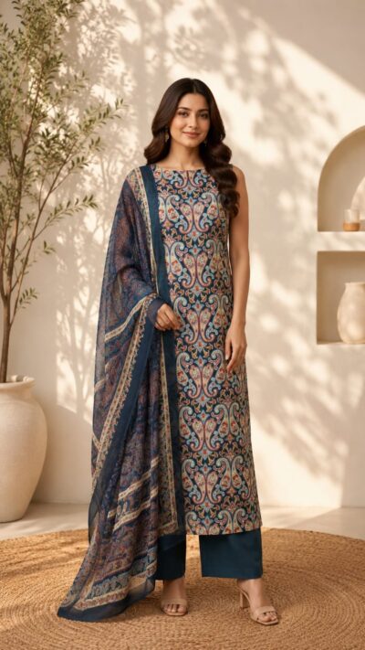 Crepe Chinon Ikkat Print Suit Set