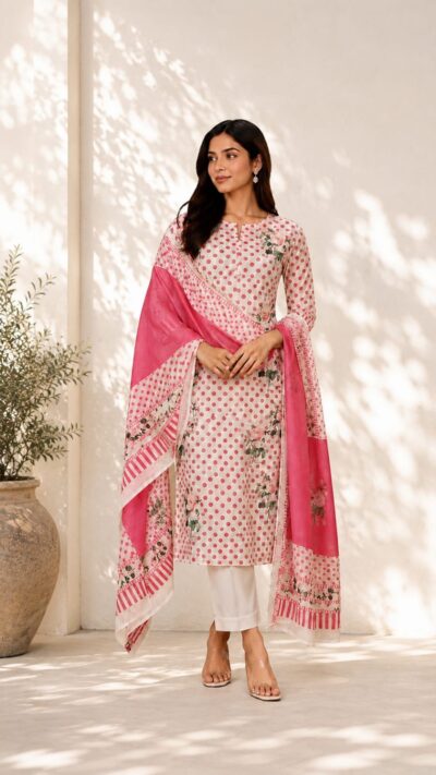 Crepe Chinon Ikkat Print Suit Set