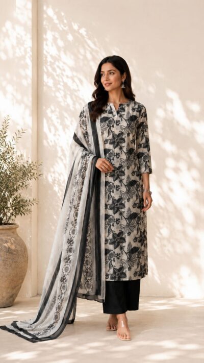 Crepe Chinon Ikkat Print Suit Set