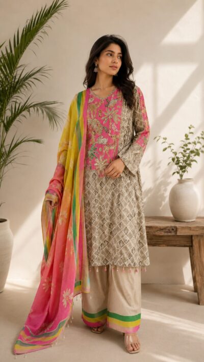 Organic Cotton Printed A-Line Kurti Set