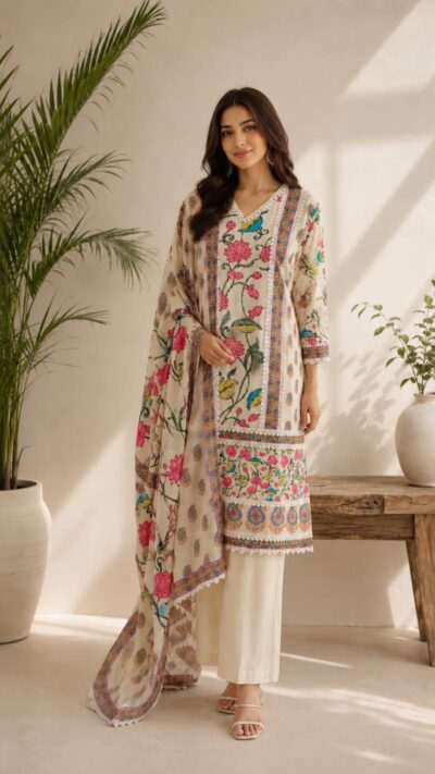 Organic Cotton Kalamkari Printed Straight Kurti Set