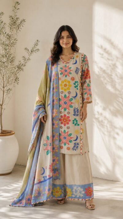 Organic Cotton Printed A-Line Kurti Set