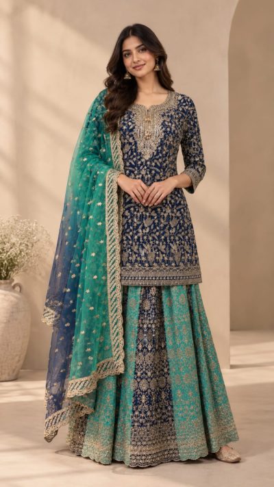Chinon Zari Embroidered Sharara Set