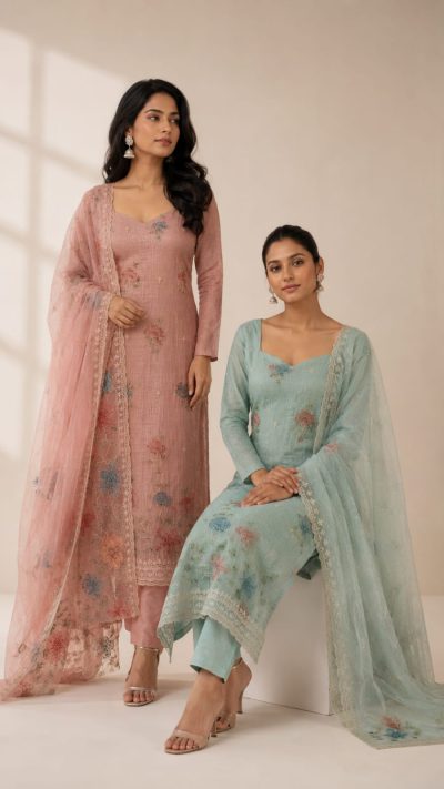 Crushed Tissue Kutdana Sequins Work Suit