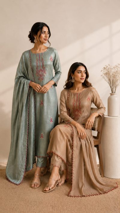 Tissue Embroidered Suit Set