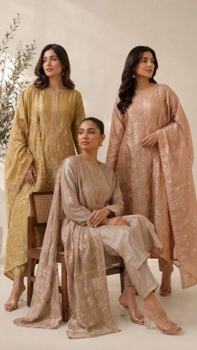 Golden Zari & Thread Work Tissue Suit