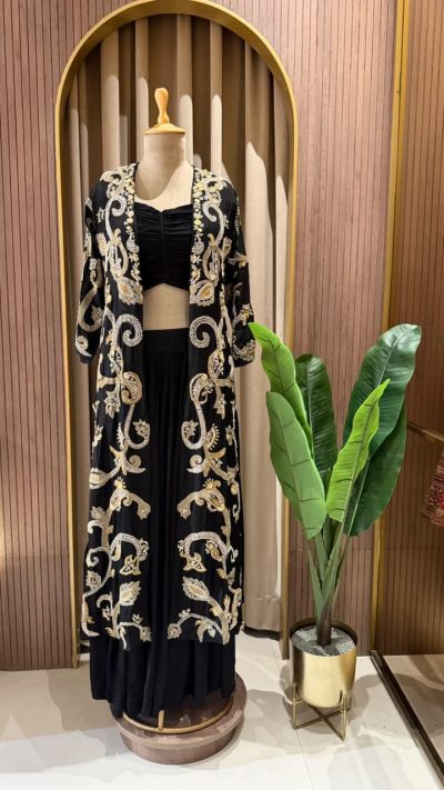 Black Gold Embroidered Cape Set